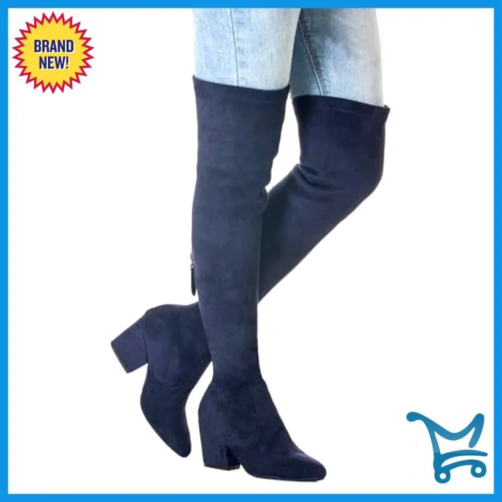 Women's Over the Knee Boots Suede Block Heel Pointed Toe Winter